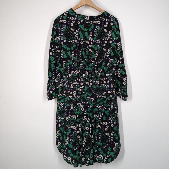 Veronica Beard Elm Silk Shirtdress V-Neck Pleated Green Floral Size 2 Preowned - Picture 4 of 13
